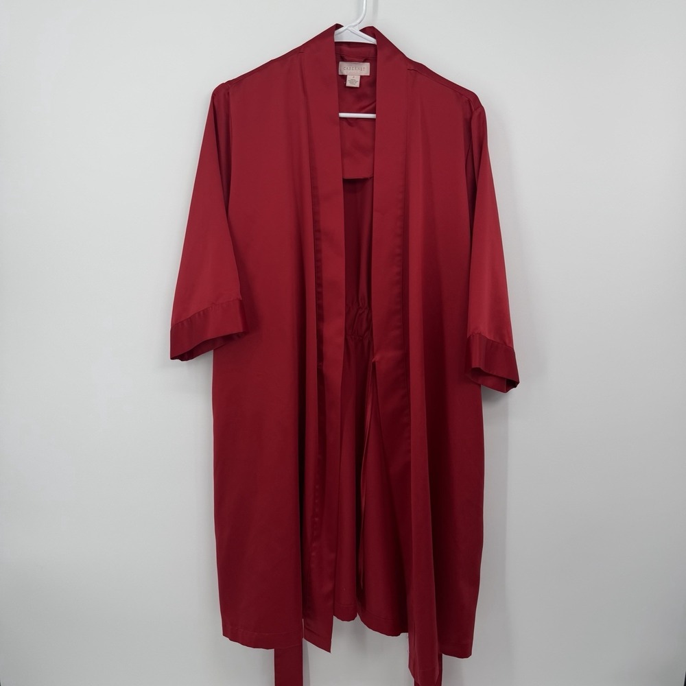 Vintage Y2K Cabernet Sleepwear Red Satin Lounge Robe Short Sleeve Women's Small